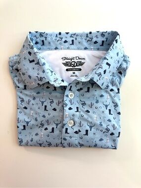 Straight Down Desert Southwest Cowboy Print Polo Shirt Size MEDIUM